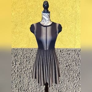 Zara Cap Sleeve Thick Knit Geometric A Line Illusion Dress S Blk/ Wht